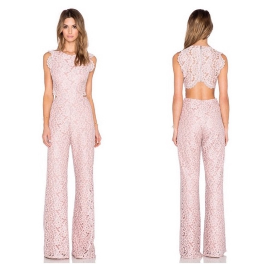 Alexis Livia pink lace wide leg cutout jumpsuit. Size S